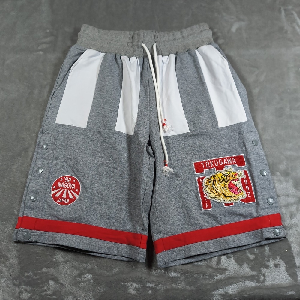 Iro ochi Shorts Mens Medium Gray Red Striped Snap Nagoya Japan Tokugawa Tigers